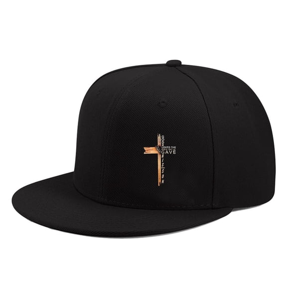 LiWei Cross Scripture Print Flat Brim Snapback Hat, Adjustable Hip Hop Baseball Cap, Classic Black Twill Outdoor Sun Hat for Men Women