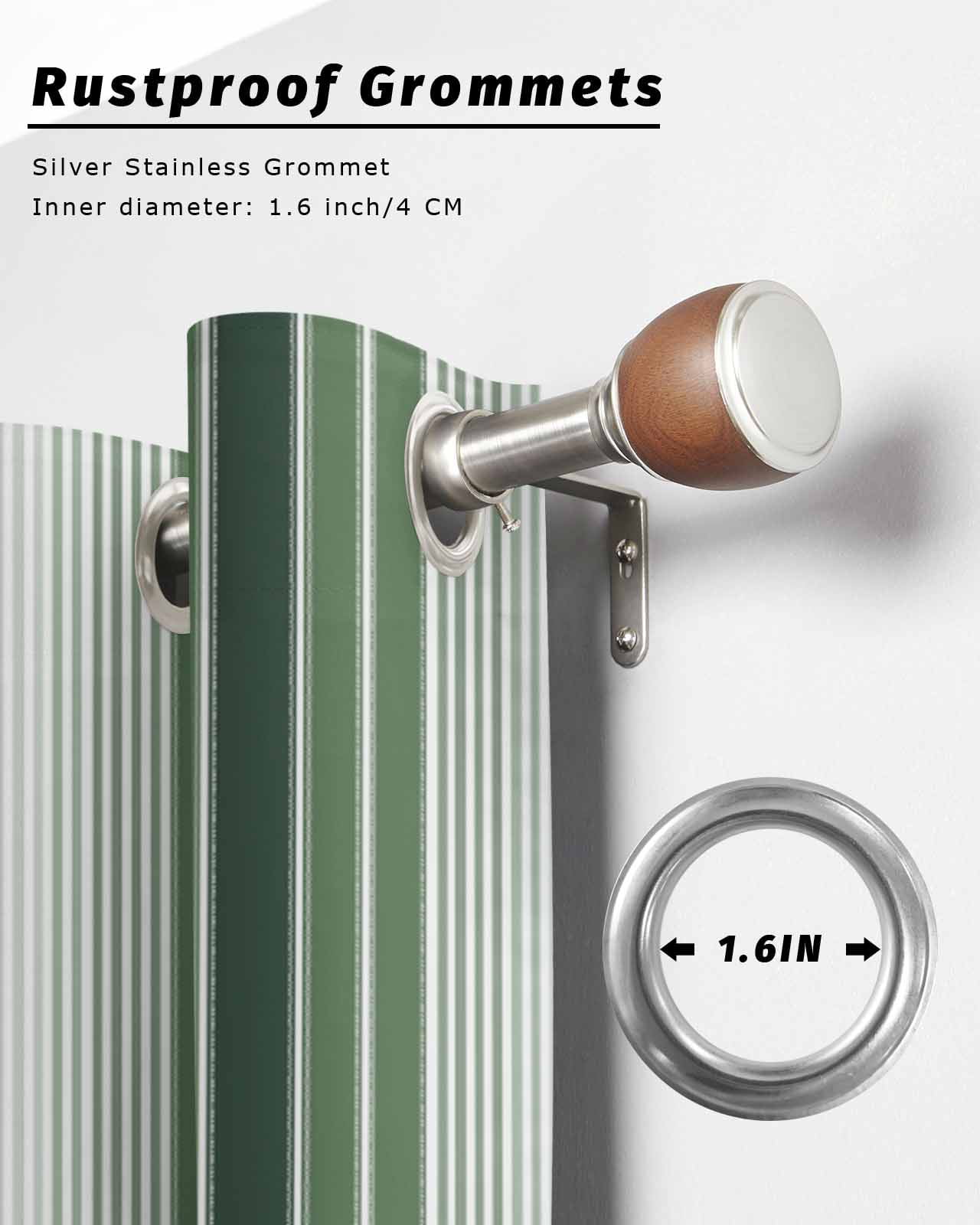 Dark Green Ombre Stripe Outdoor Curtains for Patio, Farmhouse Simple Striped Privacy Drapes Grommet Waterproof Outside Curtains for Porch/Cabana/Balcony 54"x 108", 1 Panel