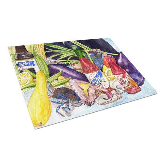 Carolines Treasures 8637LCB Crystal Hot Sauce with Seafood Glass Cutting Board Large 12H x 16W multicolor