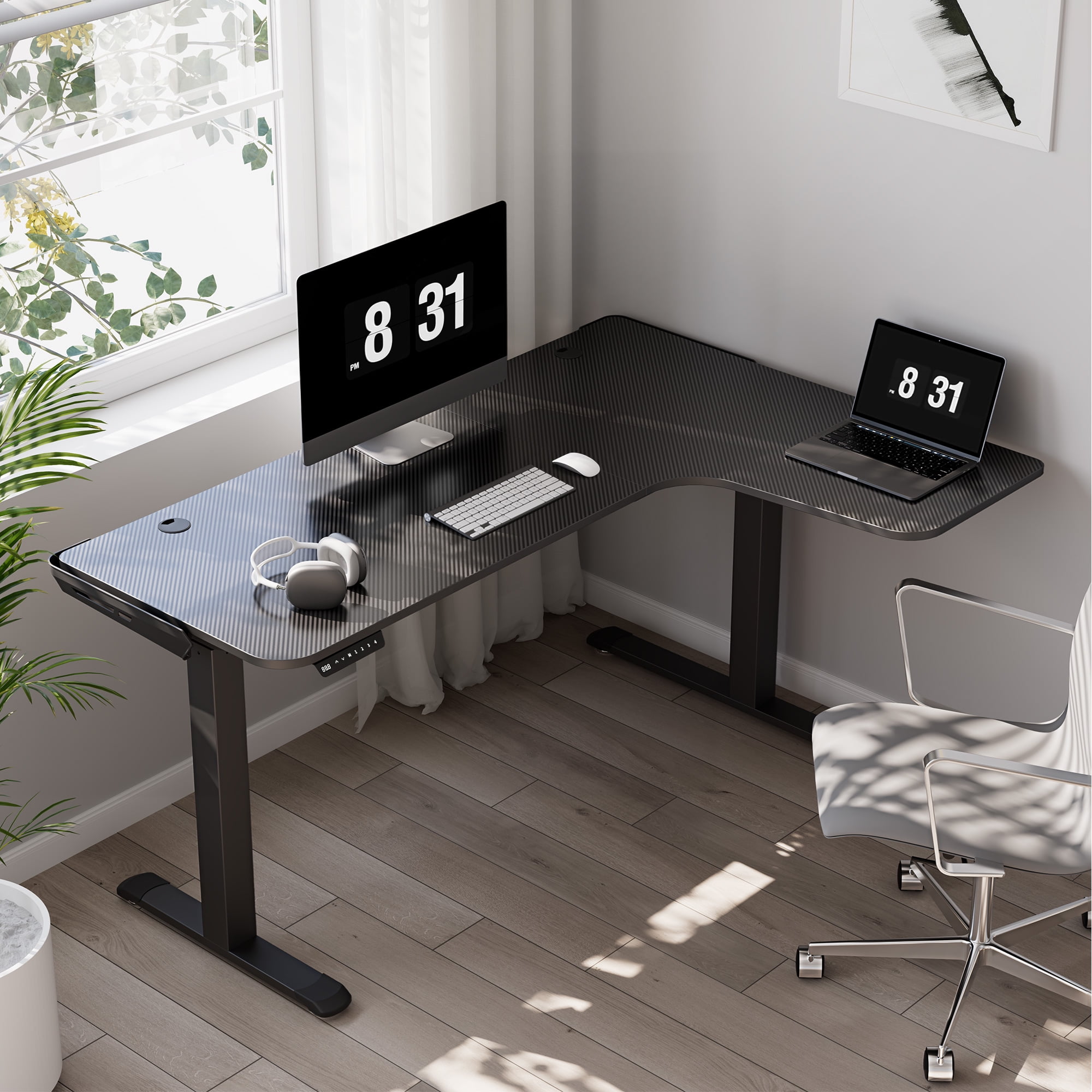 Eureka Ergonomic 60 quot L Shaped Electric Height Adjustable Standing Desk Eureka Ergonomic 60 quot L Shaped Electric Height Adjustable Standing Desk