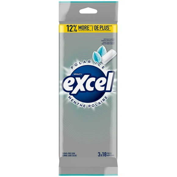 EXCEL, Polar Ice Flavoured Sugar Free Chewing Gum, 18 Pieces, 3Packs, 3 Packs, 18Pellets