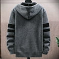thumbnail image 4 of Men's Winter Thermal Knitwear Jackets Fashion Stripe Contrast Color Sleeve Hooded Coats With Zipper Closure Pockets, 4 of 4