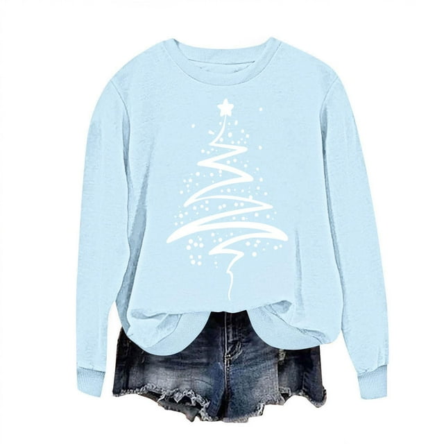 COM1950s Chandails en Molleton de Noël pour Femmes, Sweat à Capuche Imprimé de Noël pour Femmes, Col Rond Manches Longues, Hauts de Noël pour Femmes, Sweat à Capuche Femmes, Longs Chandails en Molleton pour Femmes