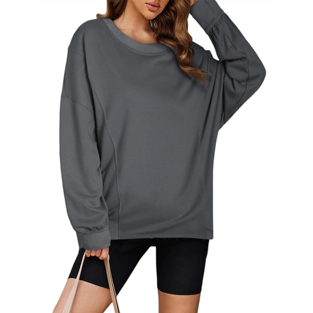 Chandail à Capuche Mode pour Femmes Automne 2023 Mode Décontractée Manches Longues Col Rond Chandail en Molleton Coupe Ample Chandail Tops 50 % de Réduction Liquidation Costumes Halloween/noël