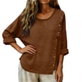 thumbnail image 3 of Paiwinds Women's Solid Color Linen Button Down Top Casual Long Sleeve Shirt with Side Pockets and Scoop Neck Lightweight Loose Blouse for Summer, 3 of 8