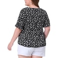 thumbnail image 3 of Agnes Orinda Women's Plus Size V Neck Floral Ruffle Sleeves Summer Babydoll Blouses 2X Black, 3 of 6