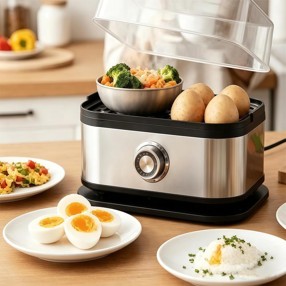 Multifunctional Egg Steamer With Clear Lid-2026 New Electric Egg Cooker 6 Egg Capacity Auto Shutoff, 304 Stainless Steel, Detachable Parts, Dry-Burn Protection (2pcs)