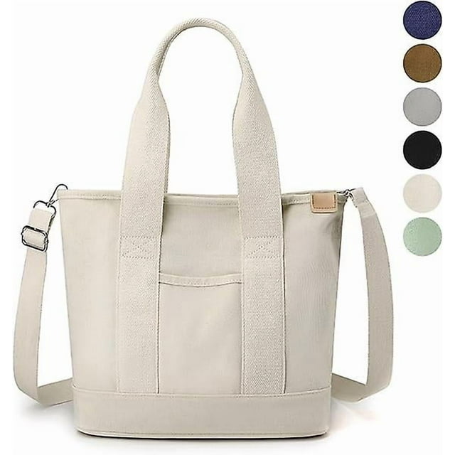 Canvas Tote Bag for Women,Small Tote Bag with Zipper Large Canvas Crossbody Bag Everything Tote Bag with Compartments