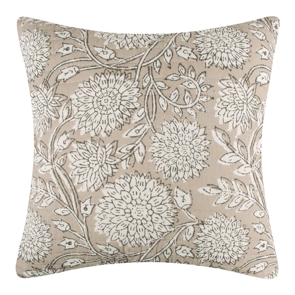 Levtex Home - Adare Taupe - Decorative Pillow (18x18in.) - Floral - Taupe, Grey and Cream