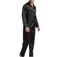 thumbnail image 4 of Men's Satin Pajamas Long Button-Down Pj Set Sleepwear Loungewear (Black, M), 4 of 4