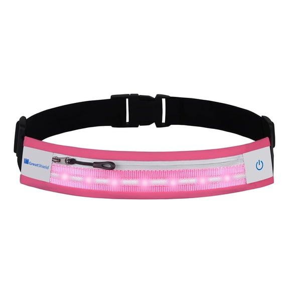 GreatShield LED Running Pouch Belt, GLO Waterproof 3 Way LED Lighting Outdoor Sports Waist Safety Belt for Biking, Hiking, Jogging, Pocket for iPhone 14 Pro Max/Pro/Plus, Galaxy S10 /S10 5G/S10e/Fold