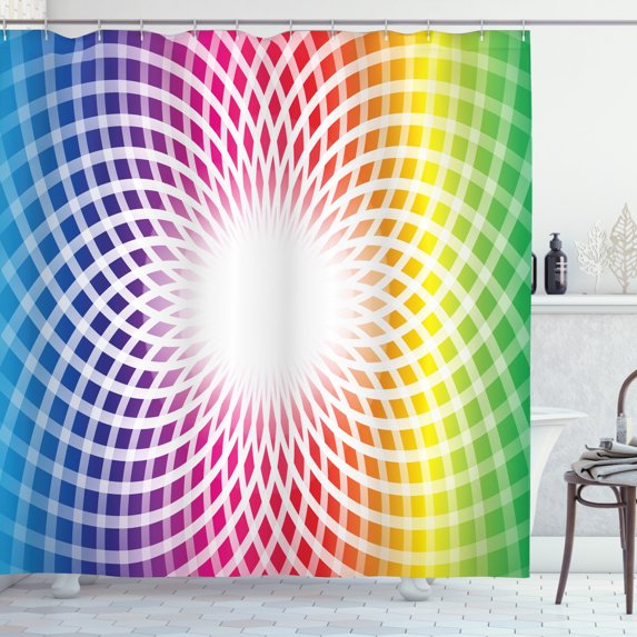 Colorful Shower Curtain, Magical Fantastic Flower Design in Abstract Style with Vibrant Look Rainbow Colors, Fabric Bathroom Set with Hooks, 69W X 84L Inches Extra Long, Multicolor, by Ambesonne