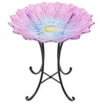 thumbnail image 4 of Outdoor Bird Bath, Pink Blue Flower Bird Bath with Metal Stand, Attract Birds, Suitable for Patio Garden Decoration, Outdoor Decoration, 4 of 8