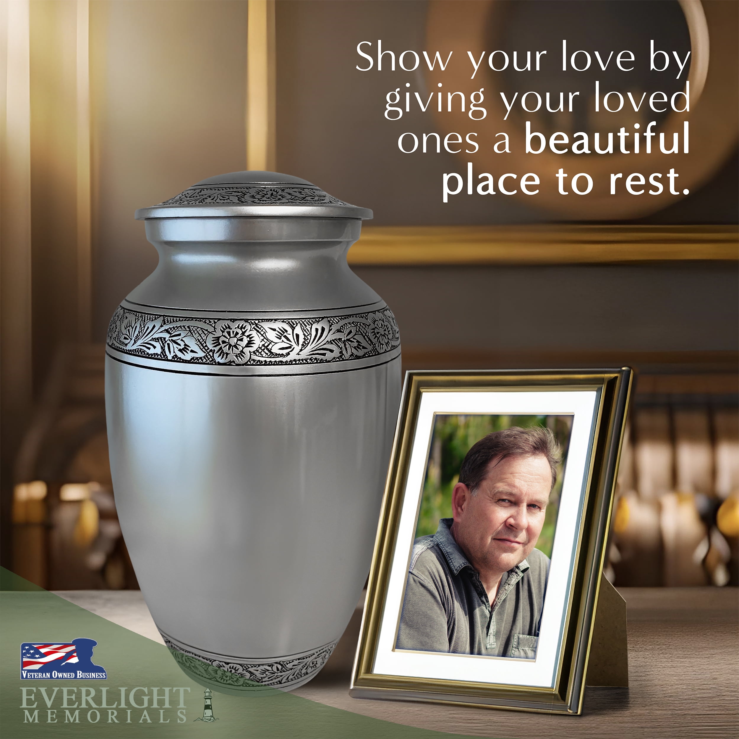Everlight Memorials Pewter Grecian Classic Adult Large Cremation Urn for Human Ashes – With Velvet Bag