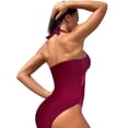 thumbnail image 2 of Women's Crochet One Piece Swimsuits V Neck High Waist Bathing Suit Sexy Hollow Monokini Swimwear Burgundy Large, 2 of 8