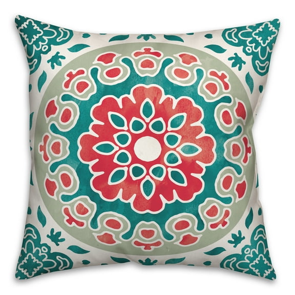 Creative Products Red and Teal Flower Mandala 20x20 Indoor / Outdoor Pillow