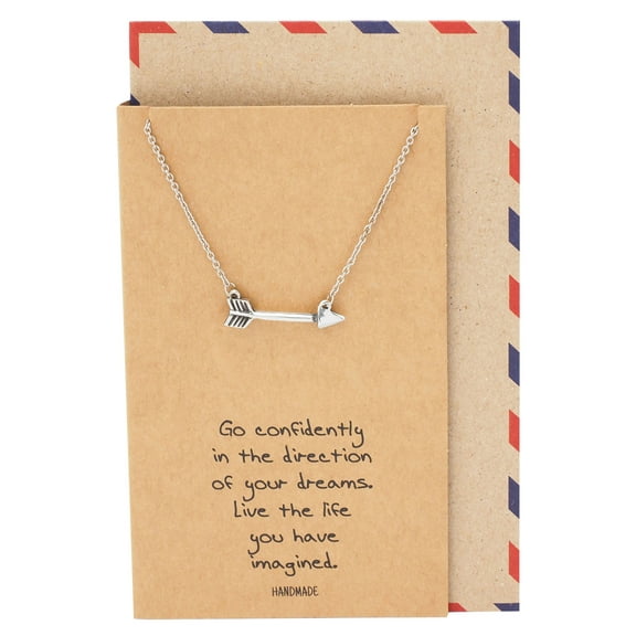 Quan Jewelry Arrow Necklace, Graduation and Christmas Gifts for Women with Greeting Card, 16-18 in