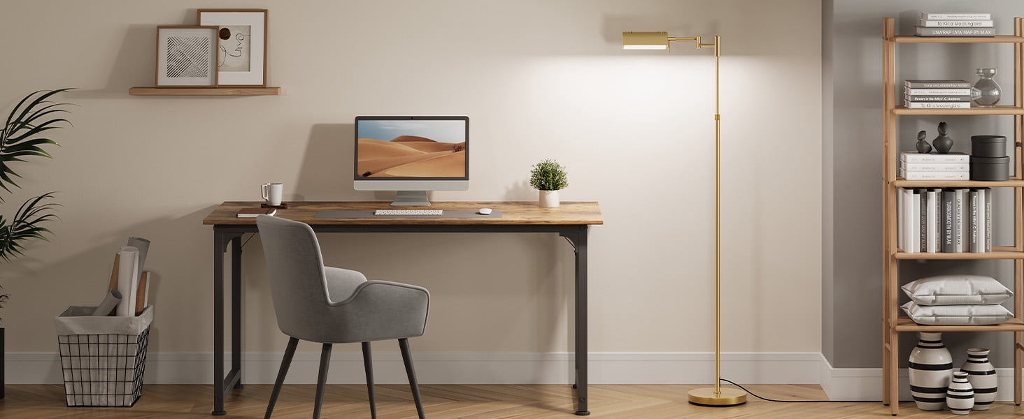 SUNMORY Floor Lamp, Pharmacy Swing Arm Floor Lamps for Living Room, 57" Tall Adjustable with Remote & Touch Control, 3 Color 16W Reading Lamps for Bedroom, Gold Standing Lamp for Reading Office