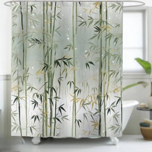 Bamboo Shower Curtain Green Bamboo Forest Tree, Modern Minimalist Botanical Leaf Pattern, Japanese Asain Rustic Nature Plant Fresh Spa Fabric Bathroom Sets with Hooks-72"W x 72"L (Pack of 1)