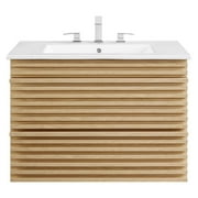 Modway Render 30 Wall-Mount Bathroom Vanity in Oak White