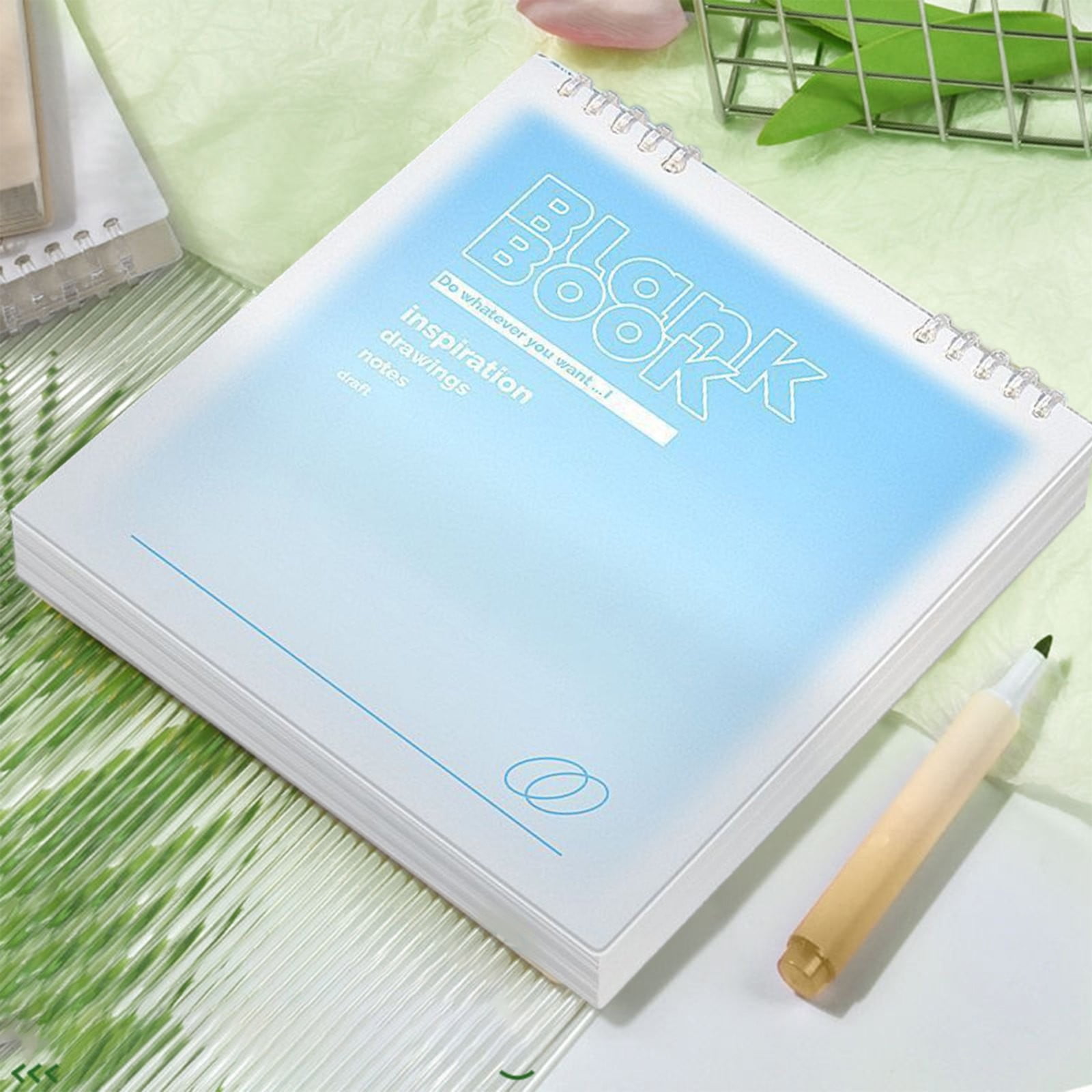VKLU 1Pc Aesthetic Square Loose-leaf Notebook, Detachable Refillable Journal with Frosted Cover, Portable Minimalist Planner for Office, Light Blue