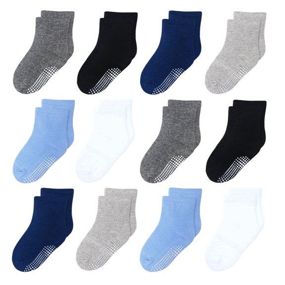 VGMiu Toddler Socks Baby Non Slip Cotton Crew Sock with Grips for 1-7 Years Boys Girls Kids 12 Pack Multi Colors