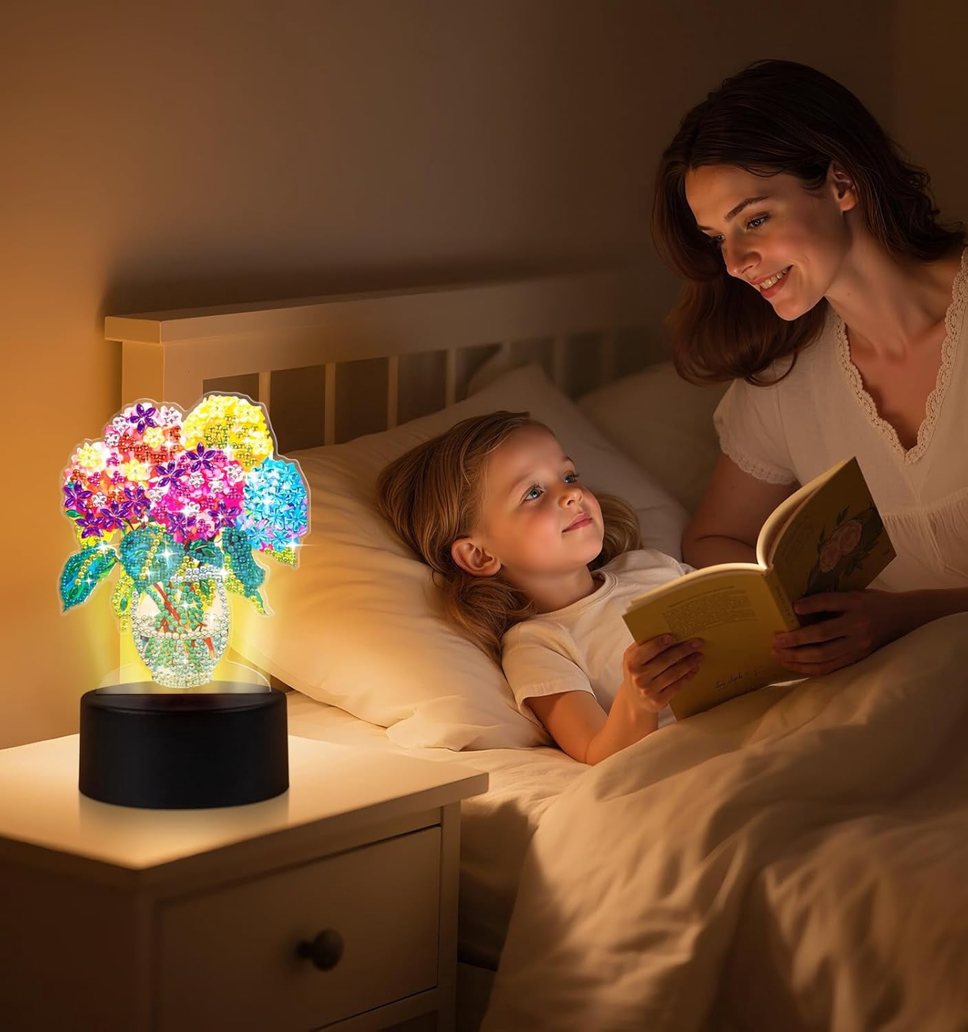 Flower Diamond Painting Night Light, Touch Lamp Desktop Ornament for Adults Beginners, Bedroom Living Room Decor