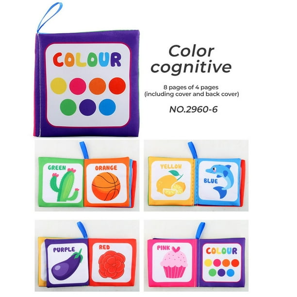Libro suave de color, tela no tóxica, libros de tela para bebés, juguetes de educación temprana, 8 páginas lavables Wmkox8yii shdjk5582