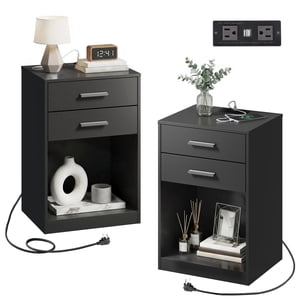 Galaxhero Nightstand Set of 2 with Charging, Black