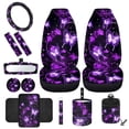 thumbnail image 2 of Jeiento Butterfly 12 PCS Car Accessories Front Car Seat Covers Set Steering Wheel Seat Belt Covers Armrest Pad Trash Bin Sunglass Pocket Purple Rear View Mirror Cover Cup Coasters Keychain for Van, 2 of 7