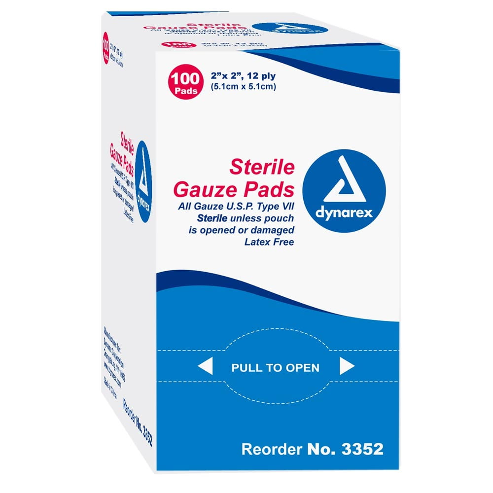 Dynarex Gauze Pad Sterile 1's 2' x 2' 12 Ply 100/Box