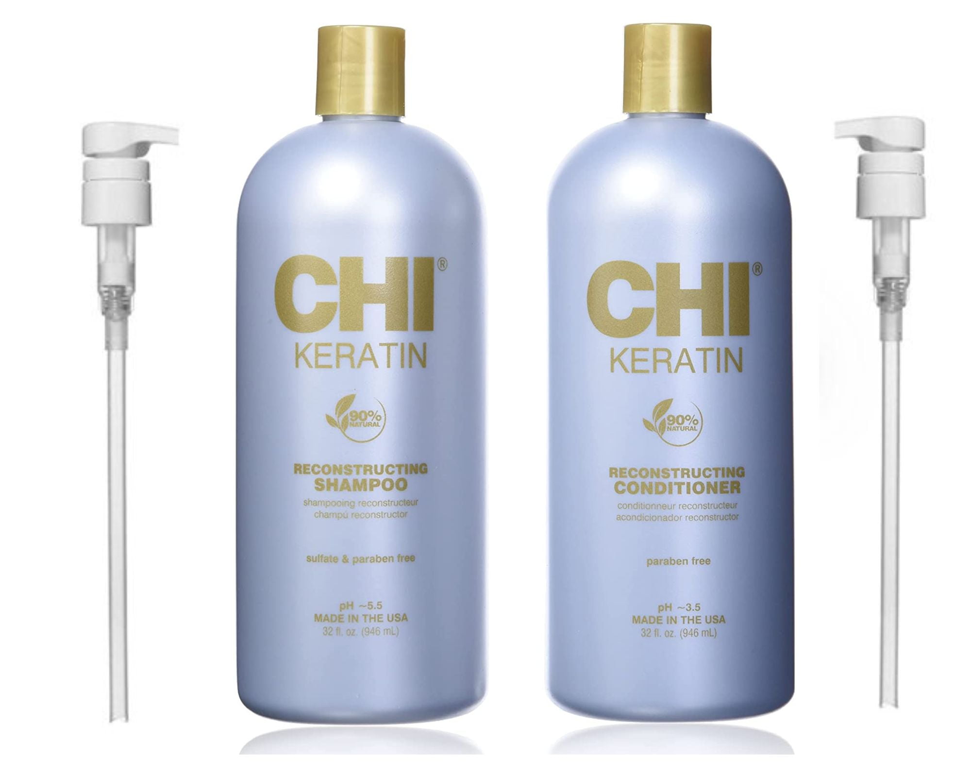 CHI KERATIN SHAMPOO 32 oz + CONDITIONER 32 oz + 2 PUMPS