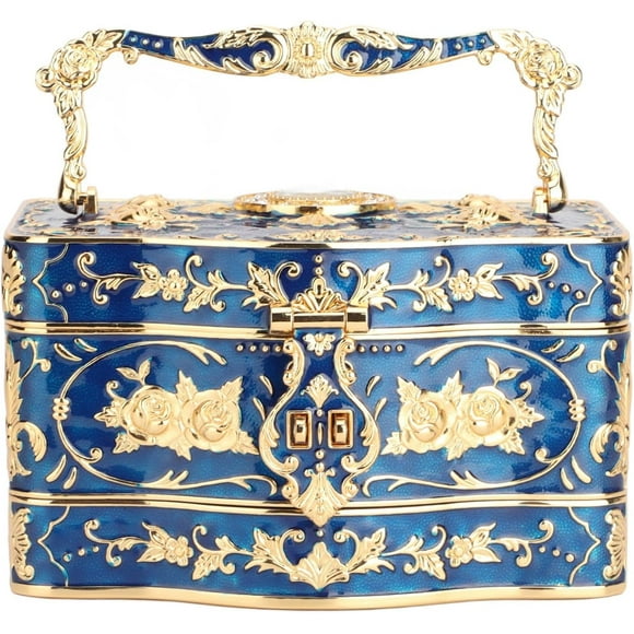 Jewellery Box 3 Layers Small Enameled Trinket Storage Box, Rectangular Treasure Chest Box Case Jewellery Organizer Box, Decorative Jewellery Box Gift Box for Women Girls