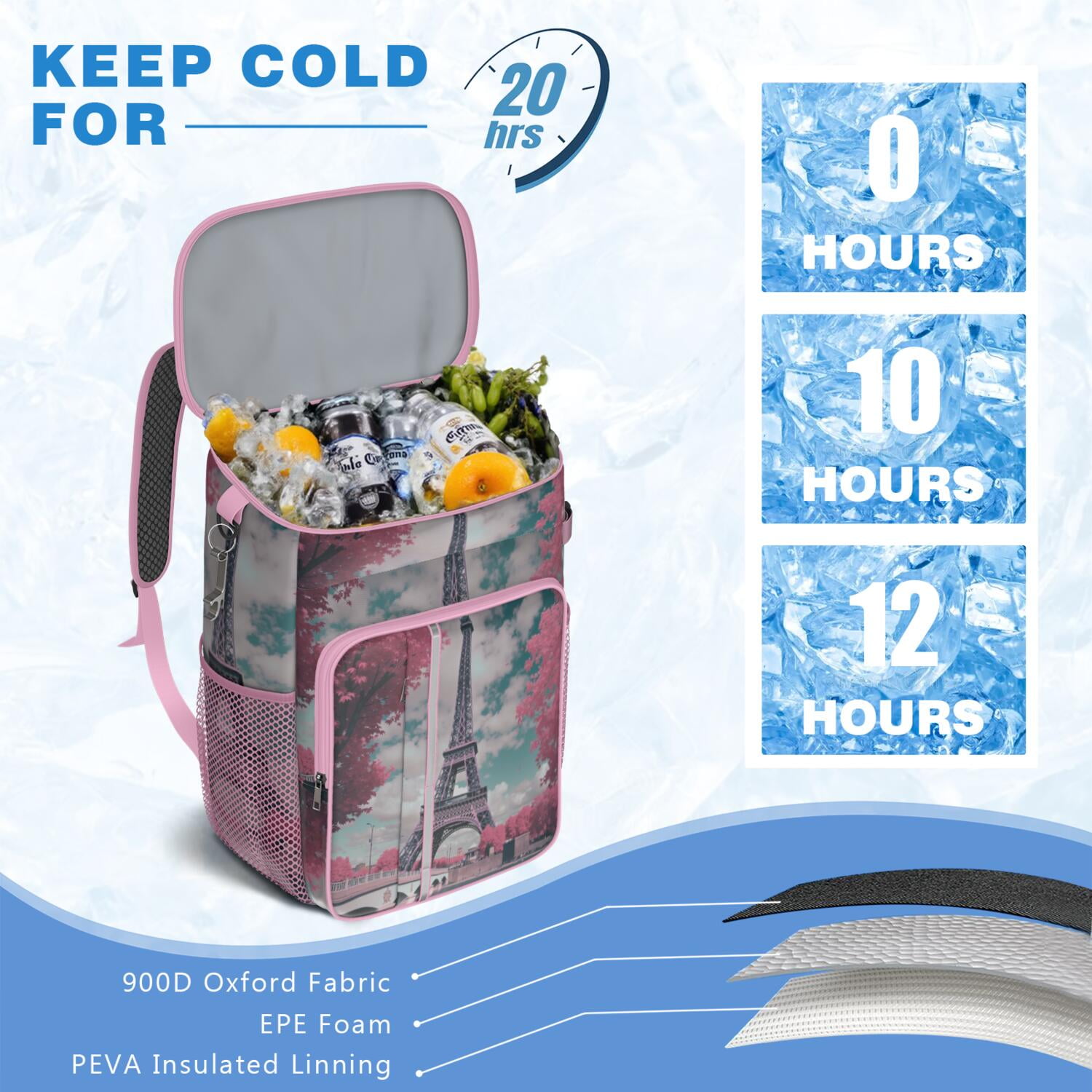 Cooler Backpack 26 Cans Paris Lightweight Insulated Backpack Cooler Leak Proof Travel Camping Lunch Backpack Office Lunch Storage for Outdoor Enthusiasts