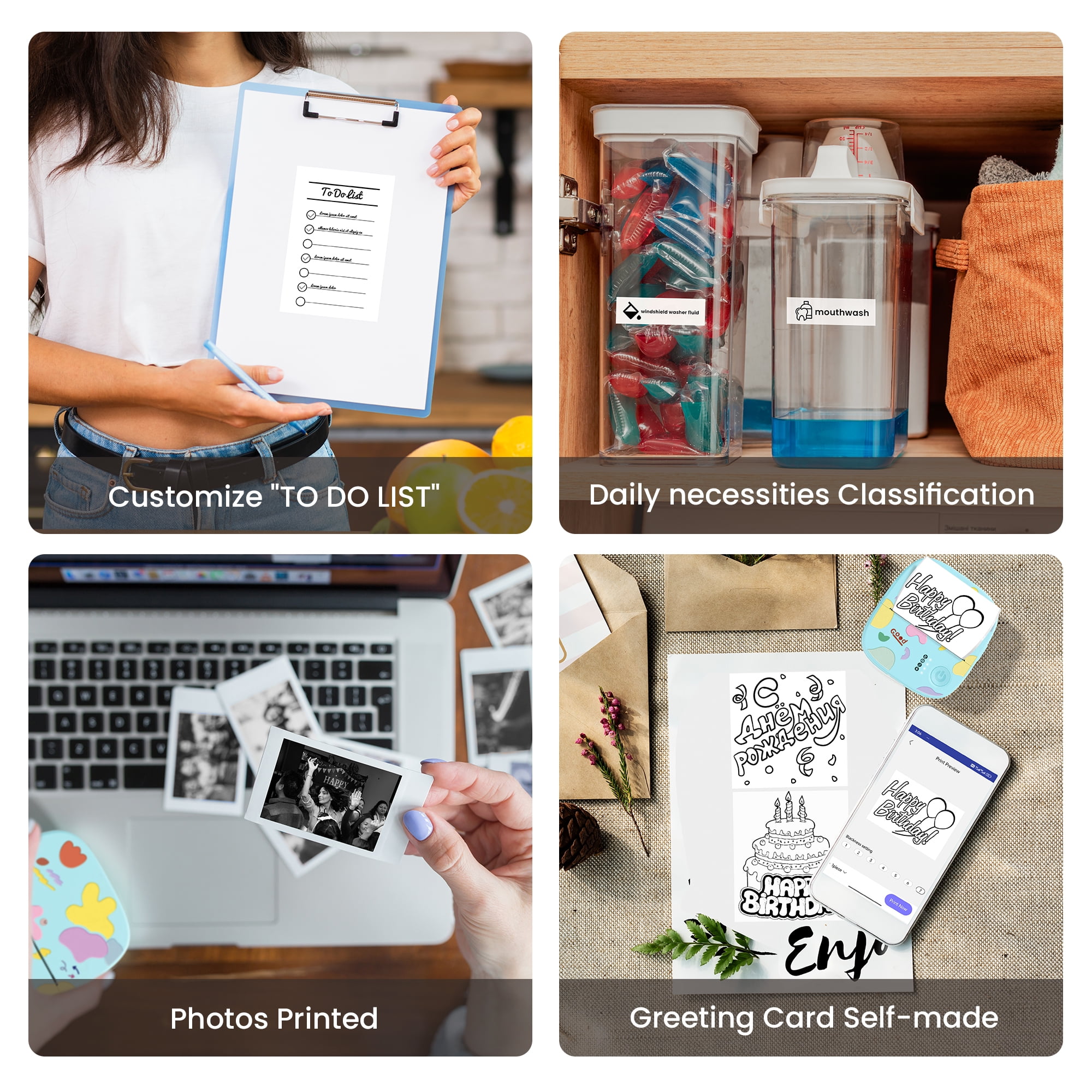 Mini Portable Sticker Printer XenGro, Mini Thermal Printer with 4 Rolls Paper, Bluetooth Inkless Printpods, Pocket Label Maker Suitable for Creative Kids DIY, Diaries, Photos, Study Notes