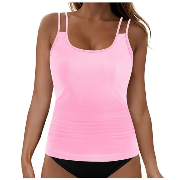 Jdkau Tankini Tops for Women Flowy Tankini Tops Only Underwire Tankini Tops Modest Bathing Suit Loose Fit Swimsuit Swim Tops（Pink,L）