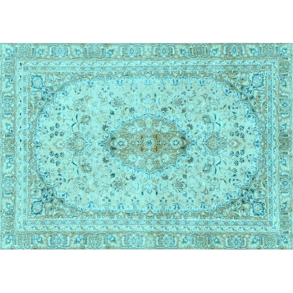 Ahgly Company Indoor Rectangle Abstract Light Blue Modern Area Rugs, 7' x 9'