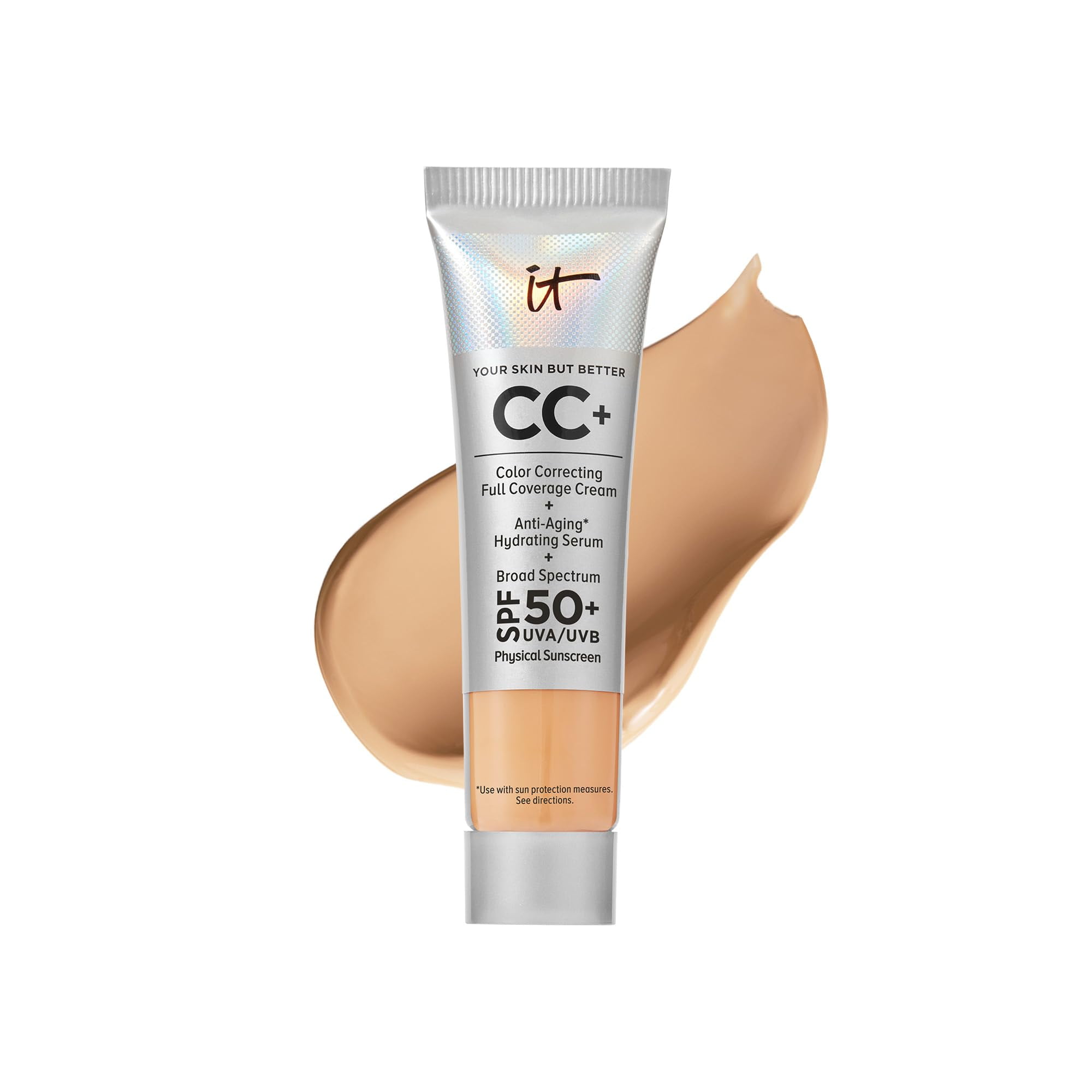 CC+ Cream IT Cosmetics de viaje, tamaño mediano, bronceado, SPF50, 12 ...
