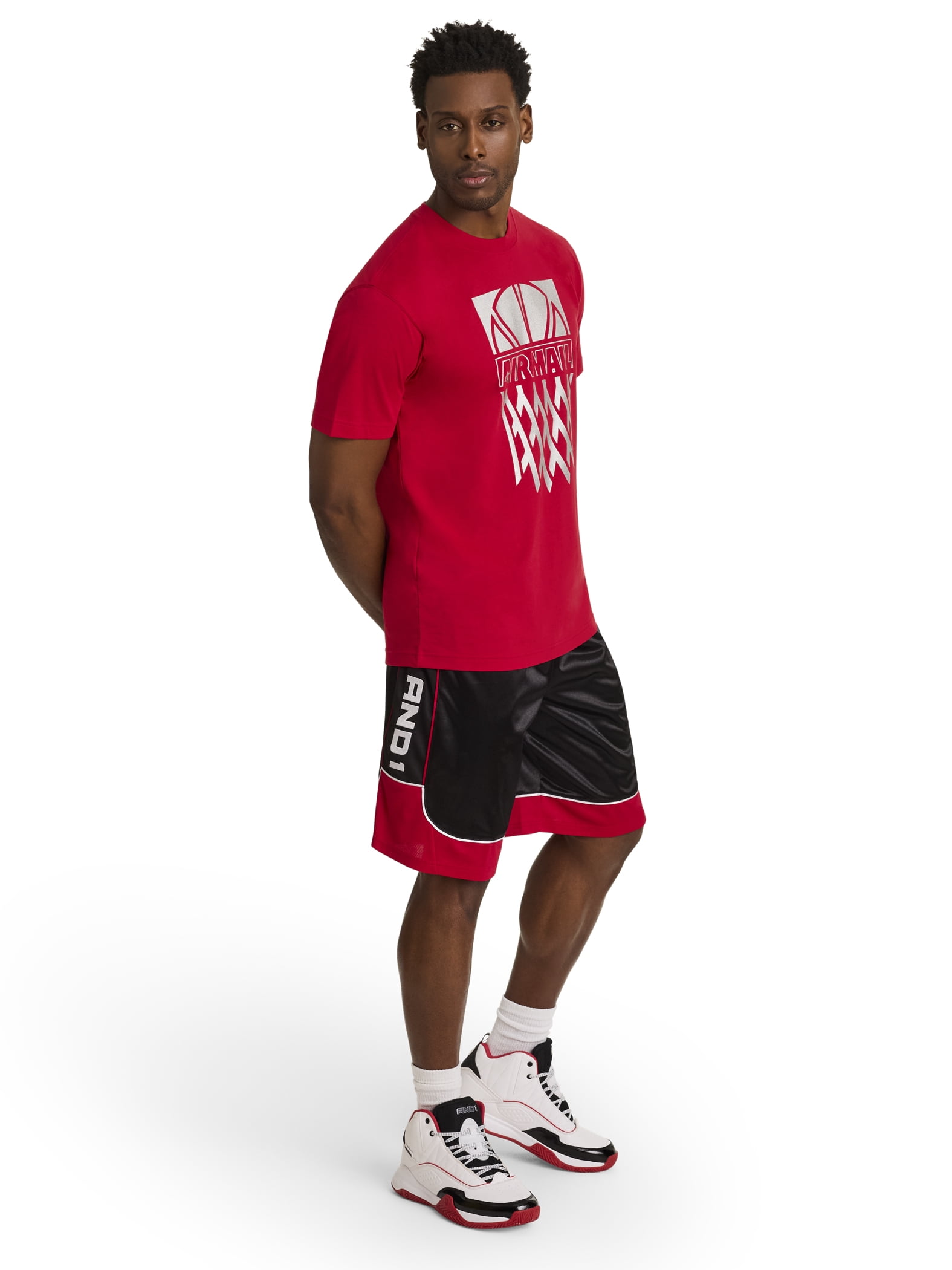 AND1 Men's and Big Men's All Court Colorblock Short, 11" inseam, up to Size 5XL