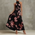 thumbnail image 2 of Erwazi Summer Dresses for Women Halter Sleeveless Floral Print Waist Slim Flowy Maxi Beach Vacation Dress, 2 of 5