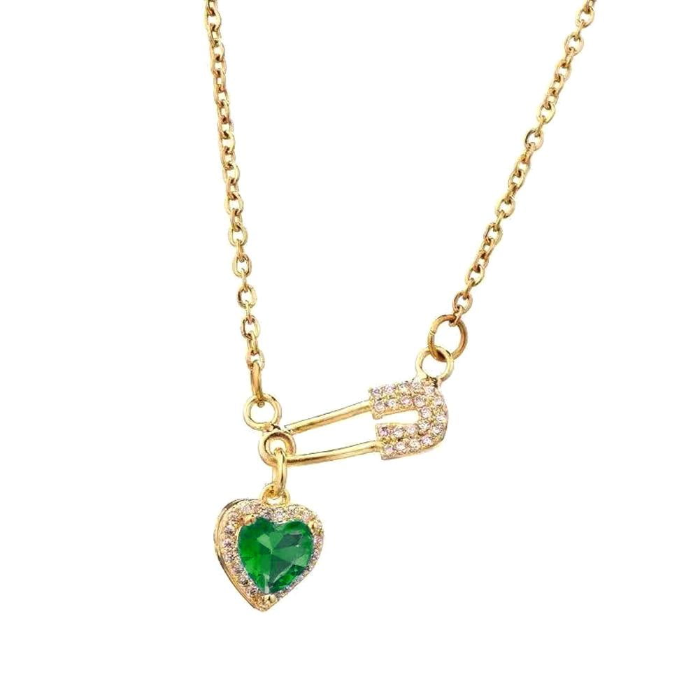 Necklace Pin Love HEART Pendant Chain Vintage Gold Brooch