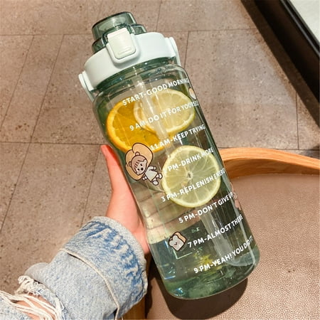 

TKing Fashion Motivational Water Bottle 67oz Half Gallon Water Bottle with Time Marker and Straw Leak Proof Large Cooling Towel BPA Free(Green)