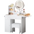 thumbnail image 2 of IRONCK Vanity Desk Vanity Table Makeup Vanity Set with 3‑Color LED Light Mirror, 360° Rotatable Retractable Arm, Charging Station, Storage Drawers & Stool, Dressing Table for Bedroom, 2 of 14