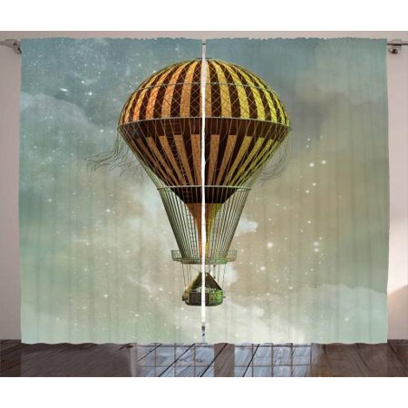 Steampunk Curtains 2 Panels Set Fantasy World Hot Air Balloon Rising In The Night Sky Full Of Stars Themed Print Window D For Living Room Steampunk Curtains 2 Panels Set Fantasy World Hot Air Balloon Rising In The Night Sky Full Of Stars Themed Print Window D For Living Room