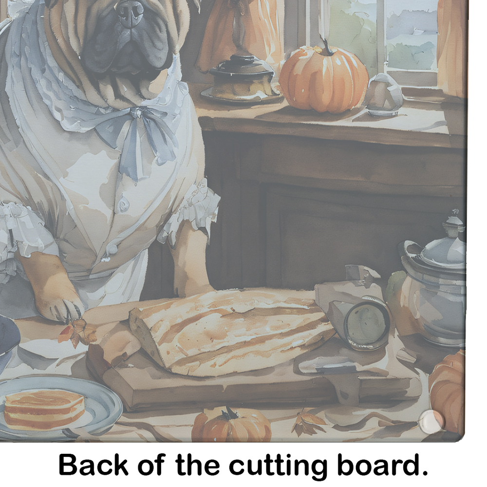 Shar Pei Fall Kitchen Pumpkins Glass Cutting Board Large 12 in x 15 in