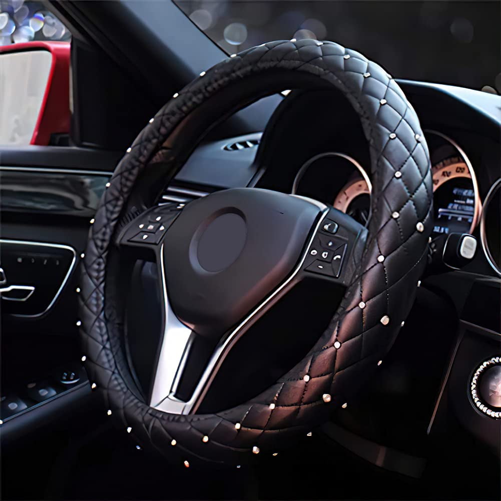 EING Steering Wheel Cover Leather Crystal Bling AntiSlip Auto Car