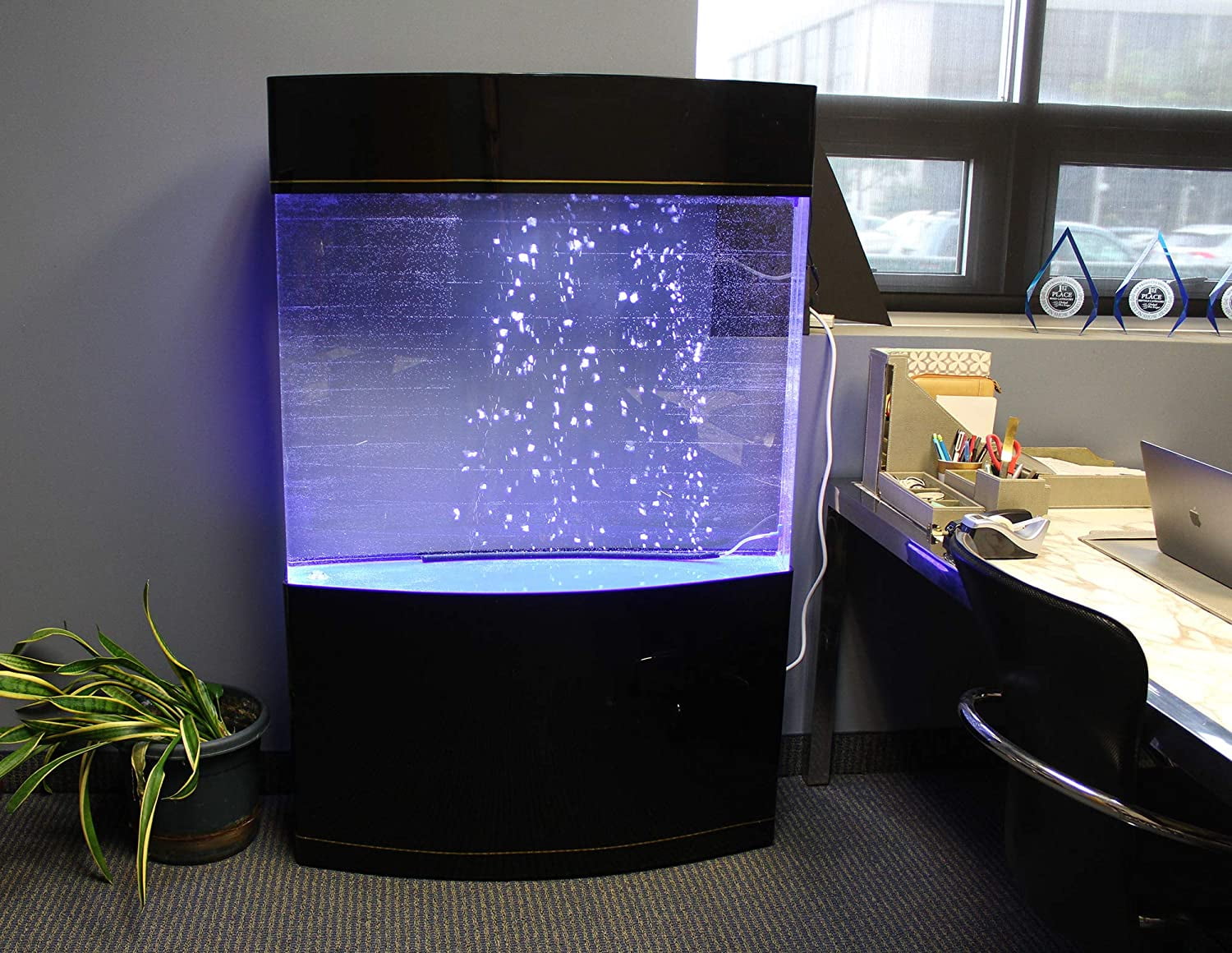 Penn-Plax Water World Luxury Large Acrylic Aquarium with Built-in Stand and Storage Top - 2 Size Options 360 View Great for Freshwater and Saltwater Fish 58 Gallon Bow Front