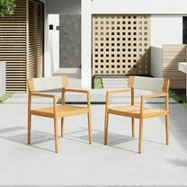 Weather-Resistant Solid Wood Outdoor Dining Chairs with White Rope Braided Seats & Teak-Look Finish, Perfect for Coastal Al Fresco Dining & Patio Spaces, Set of 2