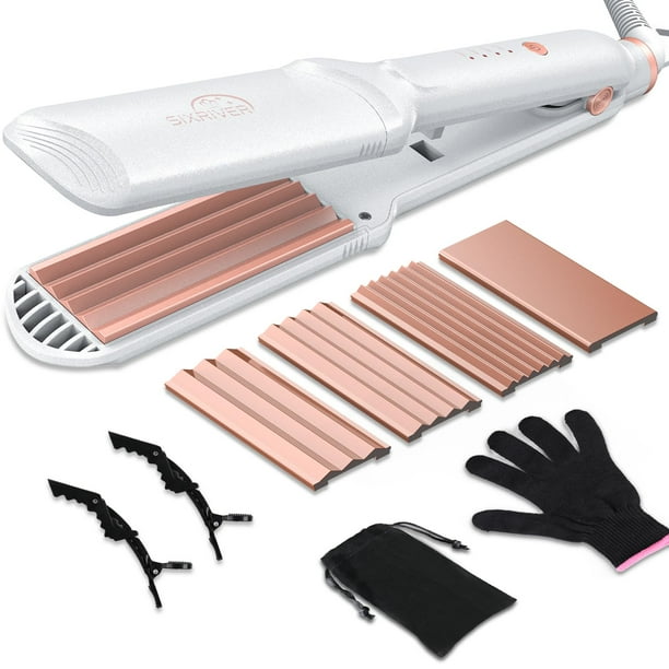 Sixriver Engarzadora de cabello para mujeres - Herramienta de cerámica para el cabello con placas planas 4 en 1, calentamiento rápido de 15 segundos, engarzadora de cabello voluminizadora, para todo t
