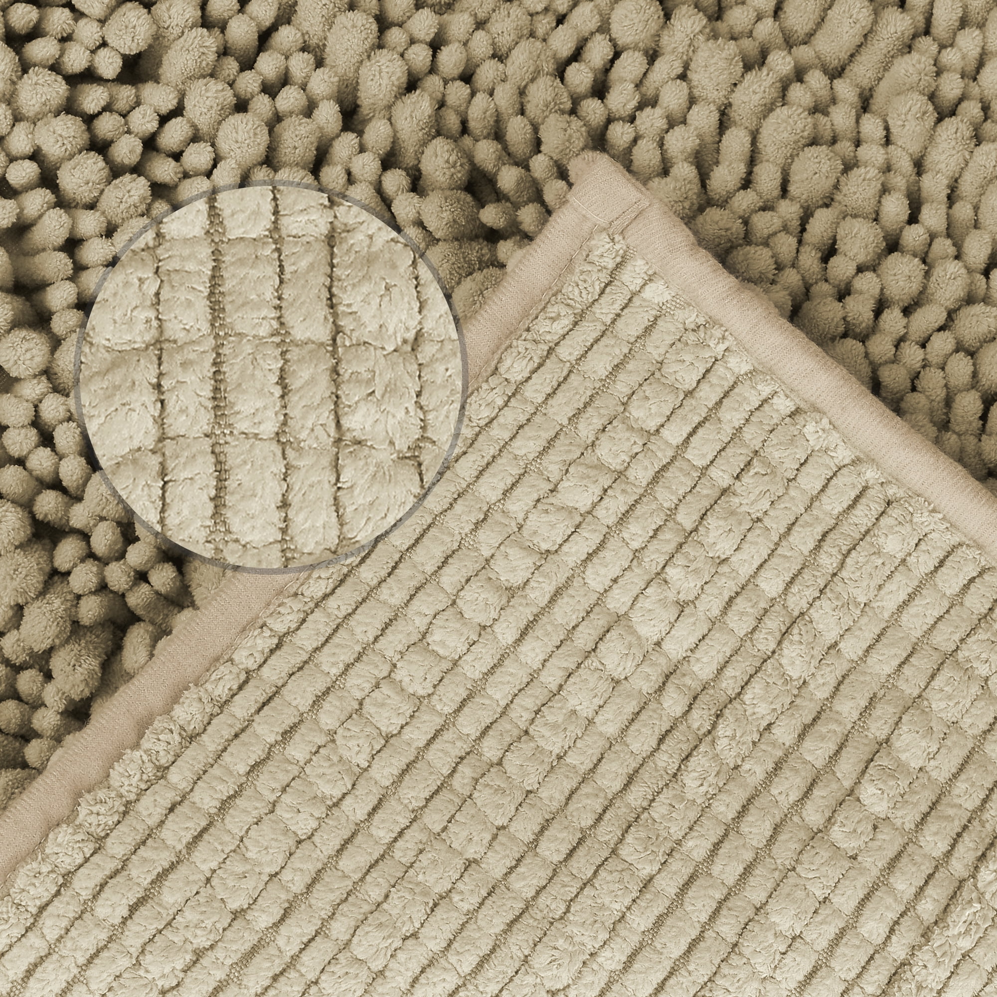 Unique Bargains Chenille Bathroom Rugs Non-Slip Bath Rugs Plain Washable Soft Shower Mat Khaki 20" x 32"
